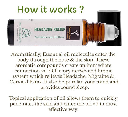 Headache Relief Aromatherapy Roll-on | Natural Remedy for Headache & Migraine | Blend of Pure Essential Oils | Eucalyptus, Peppermint, Ajwain | Easy to Apply | Travel Friendly |