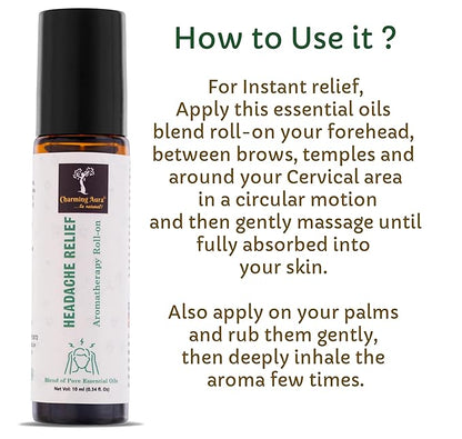 Headache Relief Aromatherapy Roll-on | Natural Remedy for Headache & Migraine | Blend of Pure Essential Oils | Eucalyptus, Peppermint, Ajwain | Easy to Apply | Travel Friendly |