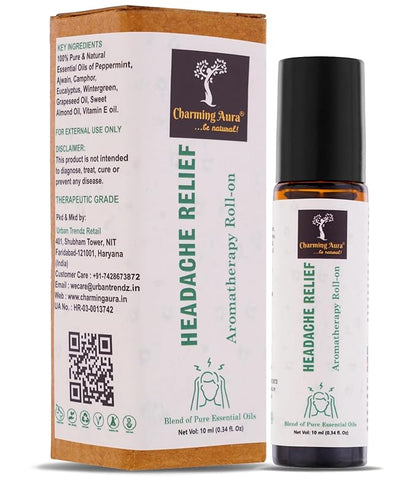 Headache Relief Aromatherapy Roll-on | Natural Remedy for Headache & Migraine | Blend of Pure Essential Oils | Eucalyptus, Peppermint, Ajwain | Easy to Apply | Travel Friendly |