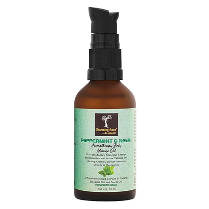 Peppermint & Neem Aromatherapy Massage Oil- Ultimate Skin Care, Relieves Headaches, Refreshes your mind, Alleviates Joint and Muscle Pain - 50ml