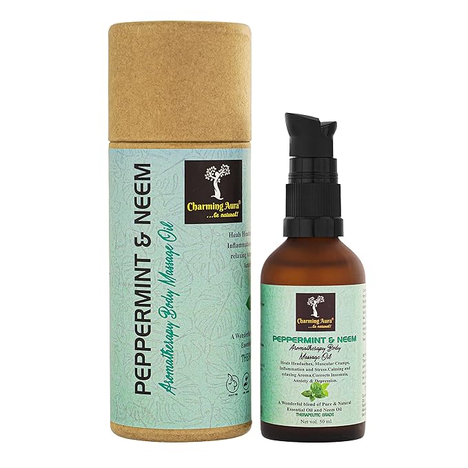 Peppermint & Neem Aromatherapy Massage Oil- Ultimate Skin Care, Relieves Headaches, Refreshes your mind, Alleviates Joint and Muscle Pain - 50ml