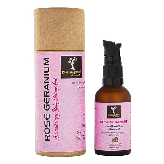 Rose Geranium Body Massage Oil for Aromatherapy for Muscles Relaxation, Glowing Skin - 50ml