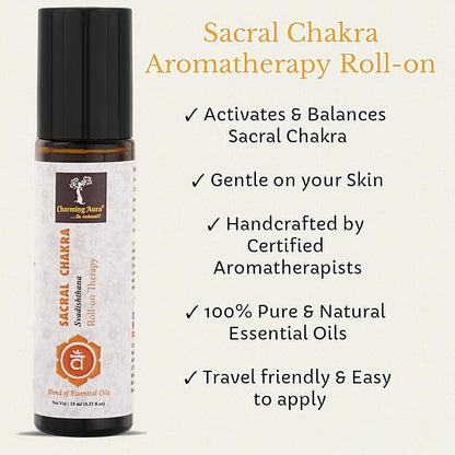 Sacral Chakra (Svadishthana) Roll-on Therapy Oil (10ml) - Blend of pure & natural essential oils - Let your Creativity & Abundance Flow