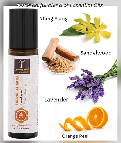 Sacral Chakra (Svadishthana) Roll-on Therapy Oil (10ml) - Blend of pure & natural essential oils - Let your Creativity & Abundance Flow