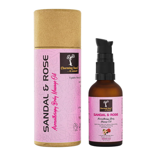 Sandalwood Rose Aromatherapy body massage Oil, Muscle relaxant, Uplifts Mood, Stimulates Relaxation, Glowing & Radiant skin, Anti Inflammatory - 50ml