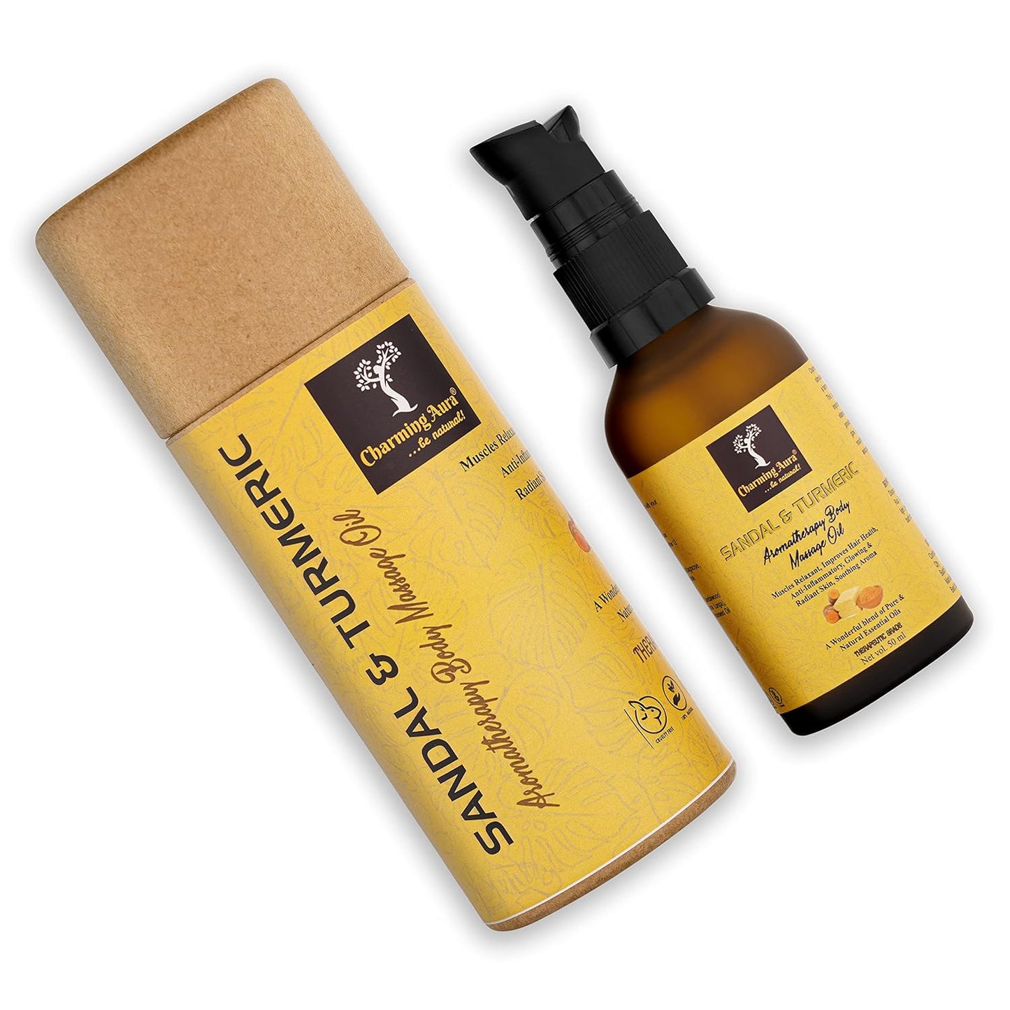 Sandalwood & Turmeric Aromatherapy body massage Oil, Muscle relaxant, Improves Hair Health, Stimulates Relaxation, Glowing & Radiant skin, Anti Inflammatory - 50ml