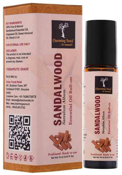 Sandalwood Essential Oil | Roll-on | for Skin Care, Yoga, Meditation, Refreshment, Reiki, Stress relief | 10ml | Prediluted- Ready to use |