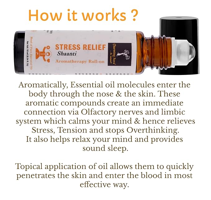 Stress Relief Essential Oil Roll-on | Blend of pure & natural Essential Oils | Relieves Stress & Creates sense of relaxation | 10ml | Crafted by certified Aromatherapists