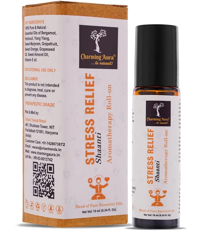 Stress Relief Essential Oil Roll-on | Blend of pure & natural Essential Oils | Relieves Stress & Creates sense of relaxation | 10ml | Crafted by certified Aromatherapists