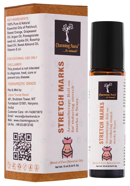 Stretch Marks Oil | Roll-on | Blend of pure essential oils, helps to reduce appearance of stretch Marks due to pregnancy, sports, weight fluctuation, Wrinkles |